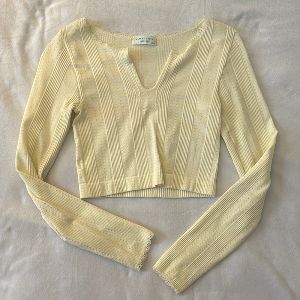 Altar'd State Cream Ribbed Crop Blouse